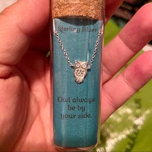 Owl pendant necklace, sterling silver